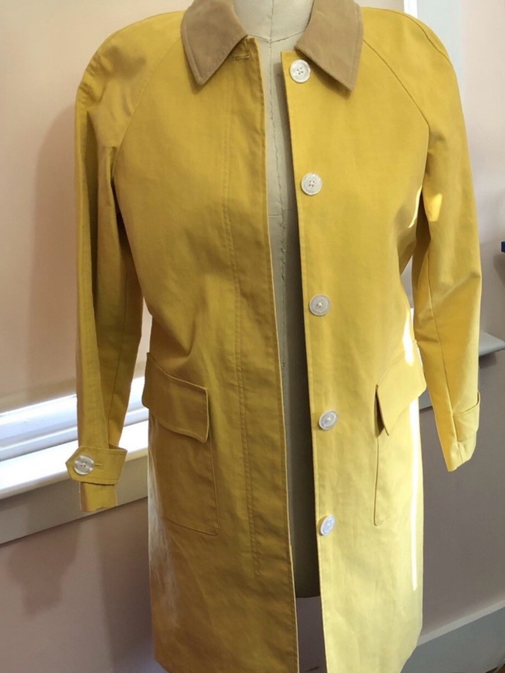 Women Yellow Raincoat Jacket with Contrast Collar